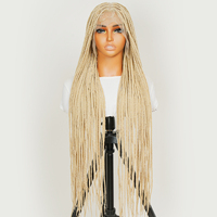 36 pouces # Perruque tressée carrée sans nœuds 613 Blonde, entièrement faite à la main, en fibre japonaise premium, légère, transparente, sans colle, densité 180%