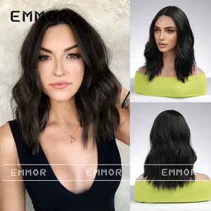 Grosir wig rambut sintetis renda depan kualitas tinggi harga murah bagian tengah hitam wig sintetis tahan panas