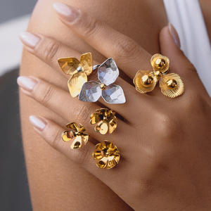 Bague en zircon, acier inoxydable de haute qualité, bijoux de mariage et de fiançailles, imitation perle, anneaux ouverts irréguliers pour femmes et filles - Product Image 1