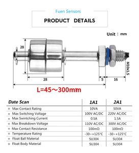 Interruptor de flotación vertical de acero inoxidable para medir el nivel del tanque de agua limpia - Product Image 2