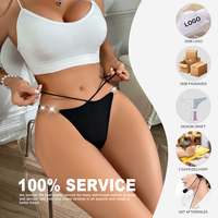 Ladies Sexy Valentine's Day Black Love Steel Heart Ring Thongs and Young Woman Thin Belt Cotton Breathable Underwear