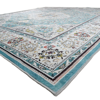 Blue Persian Rugs Floral Heat-Transfer Printing Cut Pile Polyester Velvet Area Carpet for Home for Living Room and Hallway