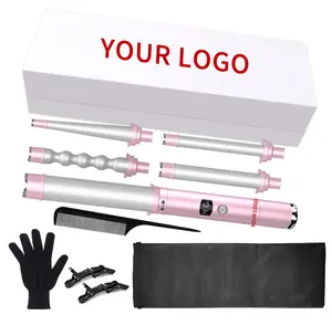 High Temperature Private Label Professional Settings With Lcd Indicator 5 In 1 Interchangeable Curling Wand Set Hair Curler Wand