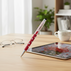 Penna Stilo in Alluminio con Fiore Rosso - Product Image 3