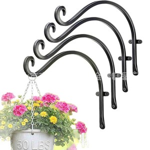 Crochets muraux pour plantes, ensemble de 4 pièces noirs, pour suspendre des paniers de fleurs, utilisation en extérieur - Product Image 2