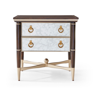 American Light Luxury <strong>Mirrored</strong> <strong>Nightstand</strong> with 2 Drawers Gold Inlay Solid Wood Bedside Table - Product Image 1