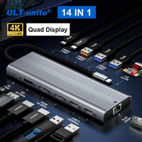 ULT-unite 14 in 1 Quad Screen Docking Station USB C Hub dengan DP 4K 120Hz 2xHDMI 4K 60Hz Gigabit Ethernet 10Gbps USB-A/C SD TF