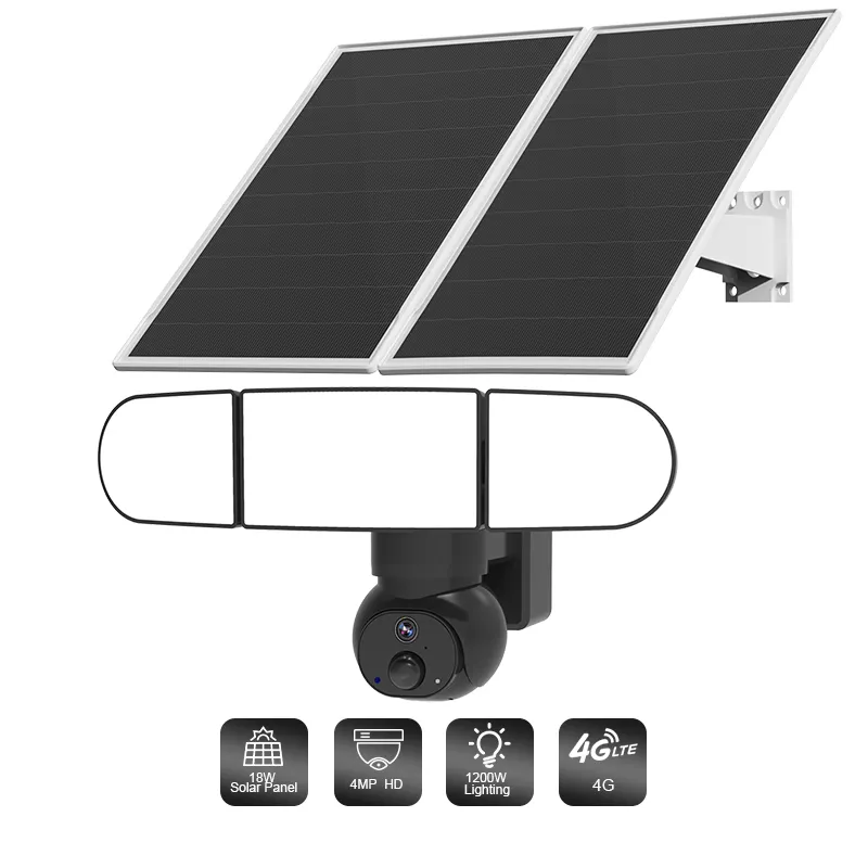 HD 4MP 16w Yard projektör bahçe lambası monitör geniş açı kablosuz Cctv Ptz 4G güneş projektör güvenlik kamera