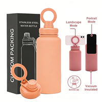 Bouteille d'eau en acier inoxydable durable et écologique, multi-capacités, avec support de téléphone intégré, isolation sous vide, maintien thermique 6-12 heures