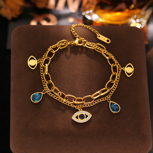 Mode <span class=keywords><strong>coréenne</strong></span> à la mode ronde goutte pour les yeux <span class=keywords><strong>frange</strong></span> Bracelet pour les femmes étoile lune Ginkgo feuilles bijoux fins en acier inoxydable - Product Image 3