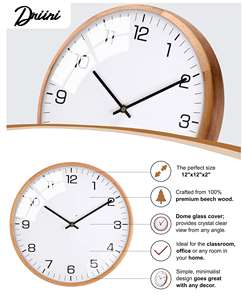 Plastik malzeme ve elektrik güdü ahşap çerçeve ile Modern benzersiz fanus camı duvar saati ahşap sessiz dijital saat - Product Image 3