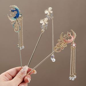 Épingle à cheveux rétro chinoise ancienne, style pique à cheveux, avec motif Phénix et fleur de pivoine noble, ornée de perles, pour femme - Product Image 1