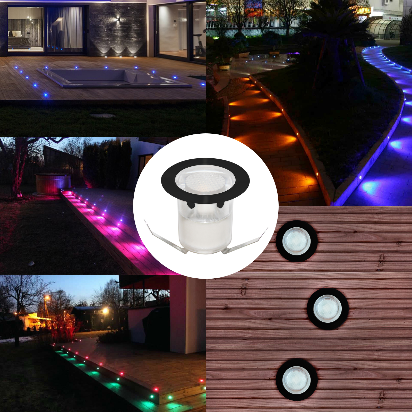 12V 1W RGBW Wifi Adjustable Outdoor Buried Floor Round Step Inground  Garden Led Deck Lights with black finishing