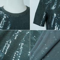 T-shirt court sexy pour femme, à sequins scintillants, col rond côtelé, respirant, anti-plis, manches courtes, idéal pour l'été et les soirées en club