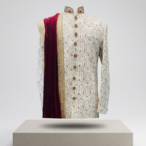 LATEST & BEAUTIFUL EMBROIDERY on GROOM SHERWANI,<b>PANT</b> WITH STOLE WITH Men's Suits & Blazer>Men's Suits - Product Image 4