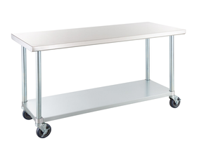 Commercial Stainless Steel <b>Worktable</b> Stainless Steel Commercial Work Table with Galvanized Legs and Casters Hotel Restaurant - Product Image 1