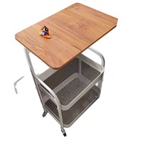 Petite table d'appoint en fer à double niveau avec roulettes, table basse mobile de rangement pour salon et chambre, étagère de rangement