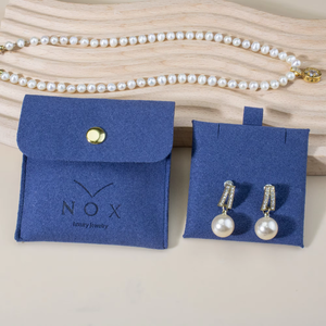 Bolsa de Joyería Azul Oscuro Personalizada con Logotipo Impreso, Bolsa de Embalaje para Guardar Pulseras, Collares y Pendientes - Product Image 3