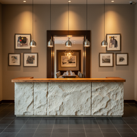 Bureau d'accueil GZowin de style vintage en pierre artificielle, touche classique moderne, bois de haute qualité pour hôtels, cafés, centres commerciaux