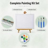 Kit de peinture acrylique 20x30cm 12 couleurs, toile tendue vierge, ensemble d'art complet DIY pour enfants, étudiants, projets scolaires