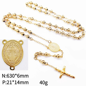 세인트 베네딕트 18k 금도금 스테인레스 스틸 묵주 목걸이 6mm 구슬 종교 긴 묵주 유행 구슬 목걸이 - Product Image 3