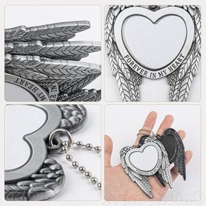 Adornos de suspensión de coche en blanco con forma de corazón de ala de Ángel de aleación de Zinc pintada en plata, regalo personalizado para siempre, diseño de mi corazón - Product Image 5