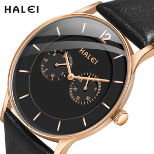 ดรอปชิปปิ้ง HALEI นาฬิกาควอตซ์ของแท้รุ่นใหม่ กันน้ำ 3BAR สายหนัง ดีไซน์มินิมอล แสดงวันแบบอนาล็อก กลไกญี่ปุ่น - Product Image 1