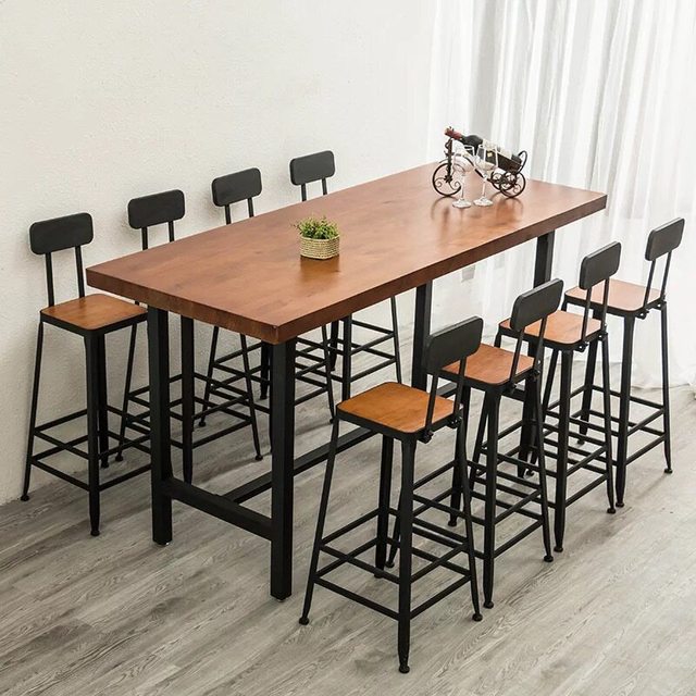 Industrial Bar Table and Stool Set Metal Solid Wood High Top Pub Furniture for Bistro Kitchen Coffee Shop Custom Logo