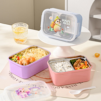 Récipient d'emballage alimentaire réutilisable portable en gros 800ml 304 acier inoxydable enfants boîte à lunch Rectangle dessin animé Bento boîte à lunch
