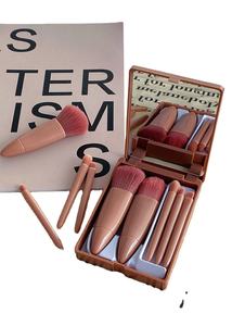 Juego de 5 Brochas de Maquillaje Mini Portátiles de Color Rosa con Estuche con Espejo, Brocha Suave para Base y Polvos, Marca Privada para Viajes - Product Image 5