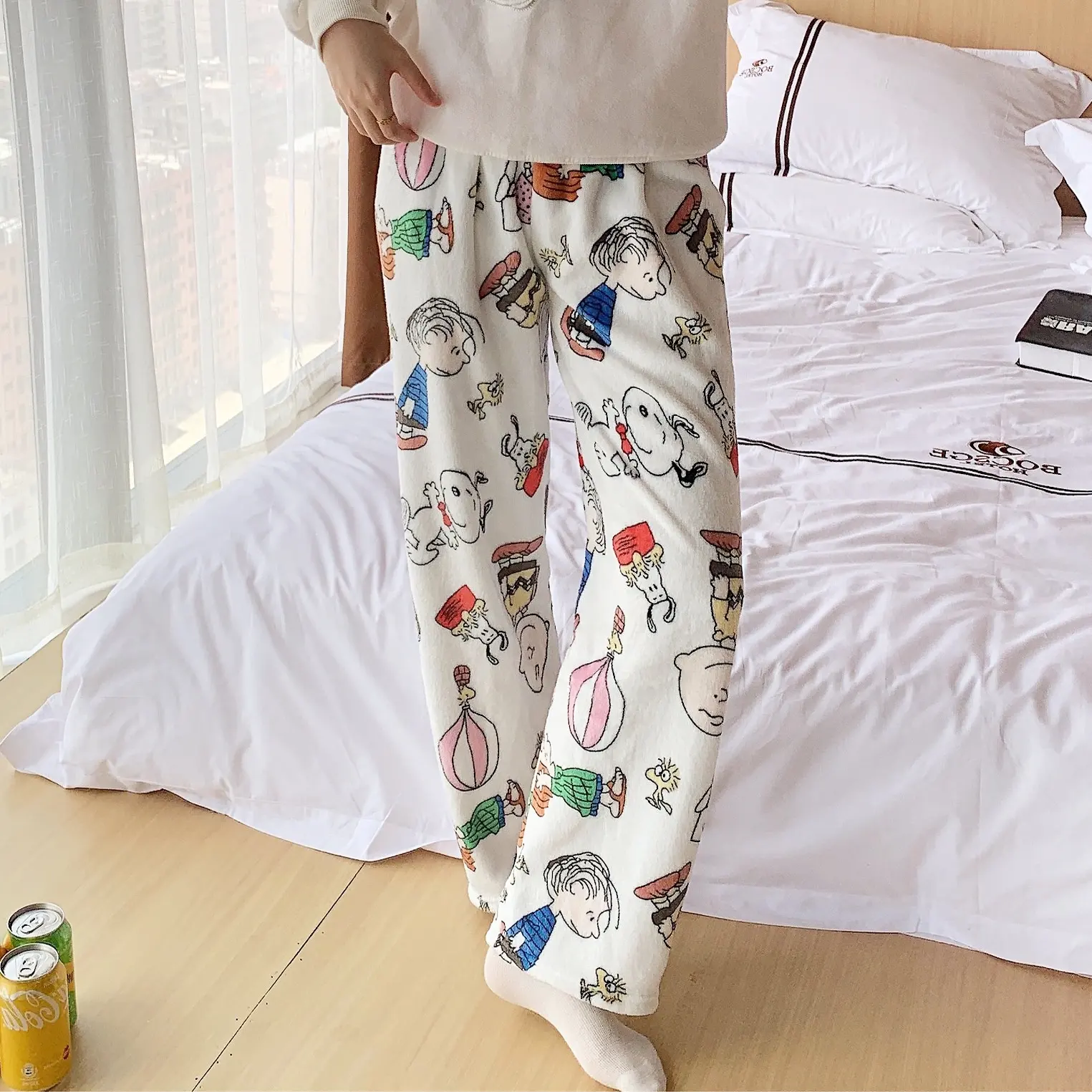 Cartone animato Snoopy pigiama Pants donna pantaloni di flanella corallo in pile ispessito caldo Casual casa regali di natale