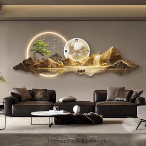 Arte moderna vista montagna e punta cervo fatto a mano a casa LED con orologio decorazione per soggiorno decorazione della parete - Product Image 5