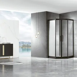 Hotel moderno vidrio templado marco de acero inoxidable negro cuarto de ducha sello de puerta de vidrio templado cabina de ducha de baño - Product Image 1