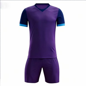 Conjunto de Uniforme de Fútbol DEZE con Bloques de Color y Cuello en V, Camiseta de Manga Corta, Pantalones Cortos Azul Marino, Secado Rápido, para Entrenamiento y Partido, Personalizable para Equipos - Product Image 3