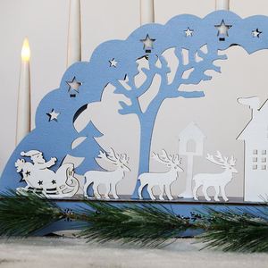 Pont de Bougies en Bois Bleu 7L, Décoration Lumineuse de Noël, Fonctionnant sur Piles, Indice de Protection IP20, pour Chambre d'Enfant Intérieure - Product Image 5