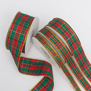 Pita Tartan Natal, Pita Tenun Berpinggir Emas Metalik untuk Dekorasi Hadiah DIY, Pohon Natal & Pembungkus Hadiah Liburan - Product Image 1