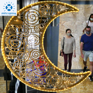 Lampada a Sospensione LED ANPU a Forma di <span class=keywords><strong>Luna</strong></span> <span class=keywords><strong>Crescente</strong></span> e Stella in ABS, Scultura Quadrata per Camera da Letto e Festival del Ramadan - Product Image 4