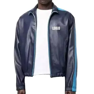 Изготовленный на заказ логотип контрастного цвета укороченная куртка мотоциклетная куртка из искусственной кожи для мужчин; На молнии Леттерман куртки