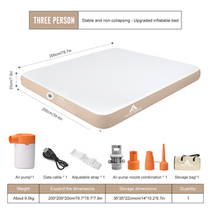 Matelas gonflables pour 2 à 3 personnes, <span class=keywords><strong>lit</strong></span> de camping portable pliable, matelas gonflables, <span class=keywords><strong>lit</strong></span> <span class=keywords><strong>gonflable</strong></span> avec pompe - Product Image 6