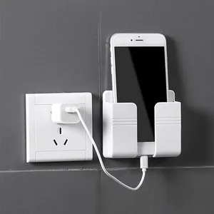 Wall Mobile Phone Holder Plug Phone Charging Stand Remote Control Storage Box Bracket Punch-Free Mounted Organizer Holders