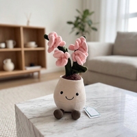 Plante en pot d'orchidée style JC version britannique haut de gamme, avec base lestée, fleur rose douce en peluche, pot souriant, cadeau décoratif avec étiquettes