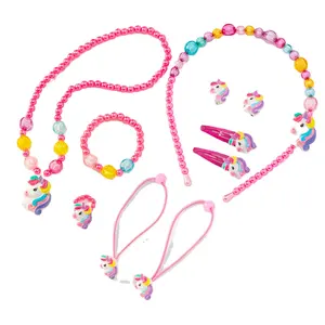 Children's Unicorn Necklace Earrings Hairpin set Seven-piece Accessories Children's Jewelry set