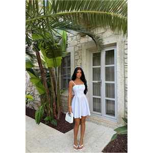 Robe mini blanche à fines bretelles de haute qualité, en spandex translucide, tailles XS-XL, style sexy décontracté pour soirée, avec doublure brodée pour le club ou les sorties de jour. - Product Image 3