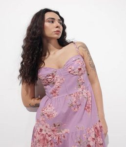 Robe midi élégante en coton violet pour femme, bretelles fines, décontractée, sans manches, légère, stylée, pour tous les jours - Product Image 6