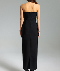 Tissu tricoté pour femmes avec décolleté en strass Robe longue noire pour femmes élégantes pour les fêtes Robes de bal noires élégantes - Product Image 4