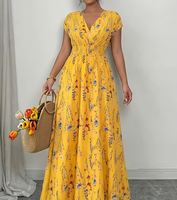 Robe Confortable Grande Taille Moulante pour Femme, Élégante et Douce, Col en V, Taille Cintrée Élastique, Imprimé Floral Frais, Nouvelle Collection