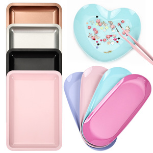 Ensemble de plateaux en acier inoxydable, forme carrée et cœur, plusieurs couleurs, organisateur de bijoux et d'accessoires pour nail art, présentoir décoratif, fournitures pour ongles - Product Image 2