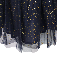 Vestido de malla brillante con estrellas para niñas, azul marino con estampado de estrellas doradas, manga con volantes, botón metálico en la espalda, atuendo formal para niñas, para bodas o damitas de honor.