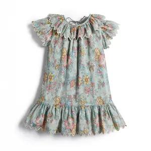 Gaun putri bunga kustom 2024 gaun manis bayi musim panas anak perempuan kostum elegan anak-anak katun baju bayi