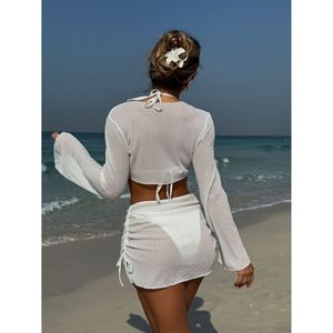 Traje de Baño de Cuatro Piezas Personalizado, Color Sólido, Sexy, para Vacaciones de Verano en la Playa - Product Image 4
